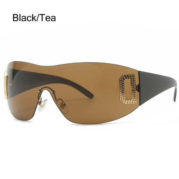 Punk Wrap Around Y2K Sunglasses for Women Sport Sunglasses Jeweled Sun Glasses Retro Frameless Eyewear Trendy 2000's Shade UV400