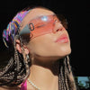 Punk Wrap Around Y2K Sunglasses for Women Sport Sunglasses Jeweled Sun Glasses Retro Frameless Eyewear Trendy 2000's Shade UV400
