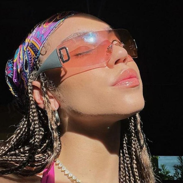 Punk Wrap Around Y2K Sunglasses for Women Sport Sunglasses Jeweled Sun Glasses Retro Frameless Eyewear Trendy 2000's Shade UV400