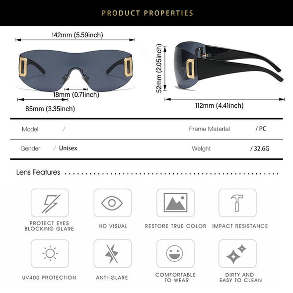 Punk Wrap Around Y2K Sunglasses for Women Sport Sunglasses Jeweled Sun Glasses Retro Frameless Eyewear Trendy 2000's Shade UV400