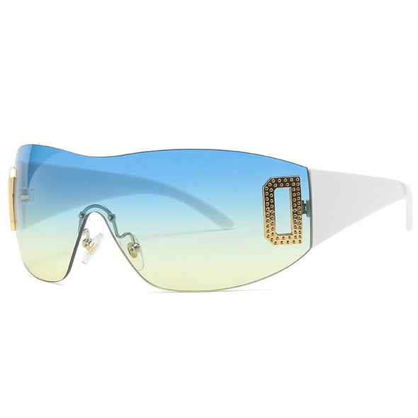 Punk Wrap Around Y2K Sunglasses for Women Sport Sunglasses Jeweled Sun Glasses Retro Frameless Eyewear Trendy 2000's Shade UV400