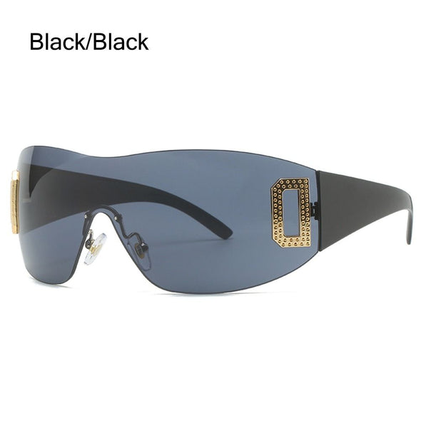 Punk Wrap Around Y2K Sunglasses for Women Sport Sunglasses Jeweled Sun Glasses Retro Frameless Eyewear Trendy 2000's Shade UV400