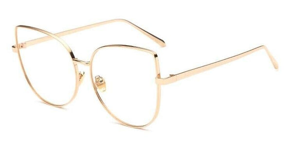 Cat Eye Sunglasses Women Vintage Fashion Metal Frame Clear Lens Sun Glasses Unique Flat Ladies Eyewear UV400 R058