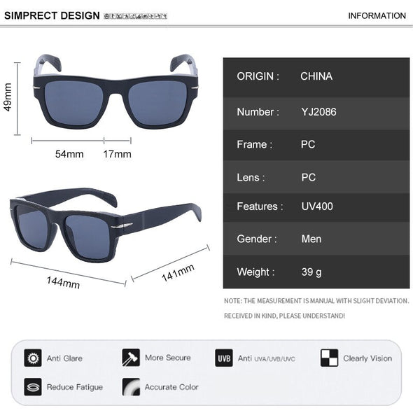 David Beckham Fashion Square Sunglasses For Men 2023 Luxury Brand Designer UV400 High Quality Vintage Retro Sun Glasses