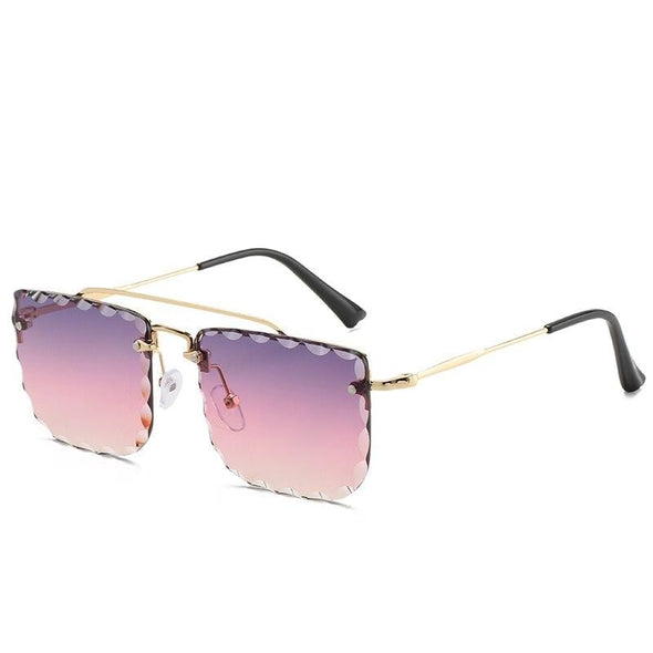 Vintage Women Sunglasses Cutting Lens Gradient Glasses Lace Rectangle Sun Glasses For Ladies Metal Frame Lunette