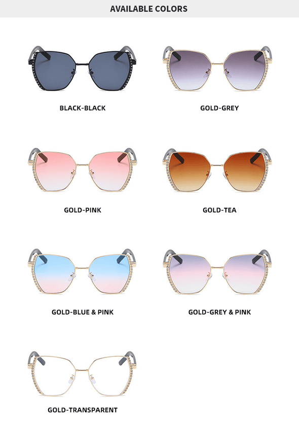 Women Oversized Square Sun Glasses Fashion Imitation Rhinestones Gradient Sunglass