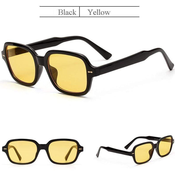 OEC CPO Fashion Unisex Square Sunglasses Men Women Fashion Small Frame Yellow Sunglasses Female Retro Rivet Glasses UV400 O403
